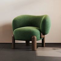 Moontree Chaise de loisirs moderne en bois Tissu boucle blanche Laine d'agneau Teddy Fauteuil Lounge Fauteuil paresseux