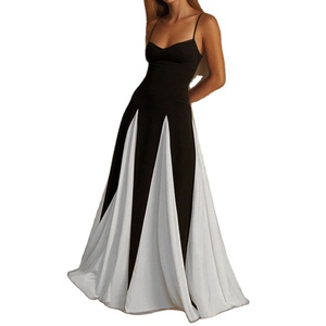 <span class=keywords><strong>Abito</strong></span> lungo da donna con spalline sottili, color block, schiena scoperta, spacco alto, antipiega, per il tempo libero, primavera - Product Image 1