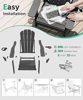 Ensemble de 2 chaises Adirondack modernes réglables en HDPE gris |   Supports de téléphone et porte-gobelets pliables, portables, imperméables et inclinables à 3 positions