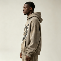 Sweat-shirt streetwear vintage délavé en molleton, avec broderie graphique en chenille motif chat, coupe oversize, poche et effet usé