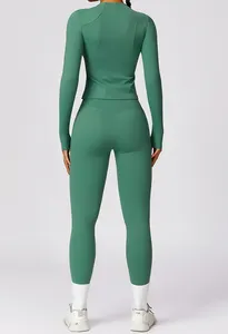 2024 Women's Custom Plus Size Gym Yoga Suit Active Zipper Long Sleeved Top Butt Lift Yoga Leggings With Pants Bra Style