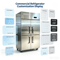 Table de préparation en acier inoxydable à 4 portes pour cuisine commerciale, réfrigérateur vertical avec dégivrage automatique, plage de température 0°C à 10°C