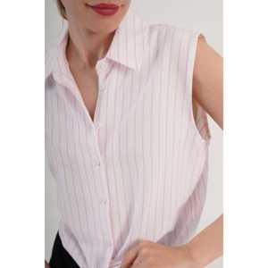 Chemise sans manches rayée rose pour femmes en gros, brodée, taille XL, en coton et soie, tricotée, décontractée, mode quotidienne pour le printemps et l'automne - Product Image 2