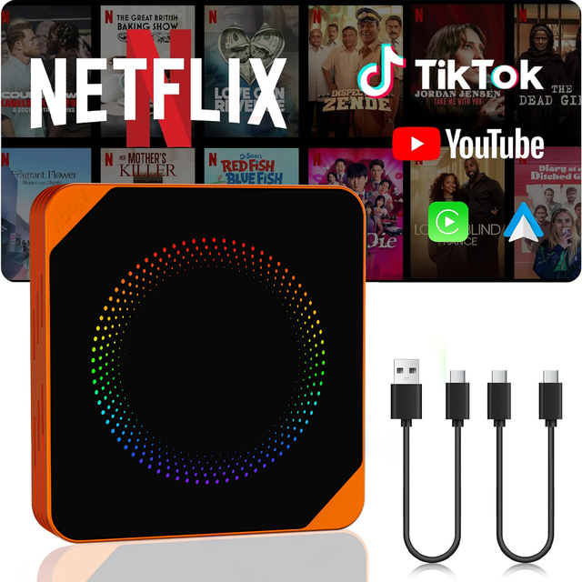 Wireless Carplay Adapter 3 in 1 Dual Wifi Ai Box Video with Netflix & YouTube for Android Auto Wireless Carplay Car Accessories