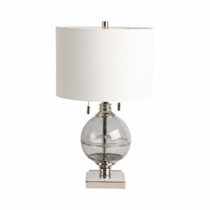 Lampada da Tavolo Globo in Vetro Moderna con Base in Vetro e Paralume in Tessuto per Camera da Letto e Soggiorno, Decorativa - Product Image 5