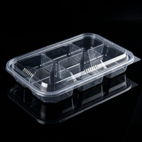 Conteneur à fruits multi-compartiments en PET transparent avec couvercle bombé pour la restauration de bureau, les événements, la présentation de fruits frais, vente en gros, personnalisable