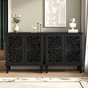 Aparador Vintage con Tallado Hueco, 2 Puertas, Almacenamiento, Diseño Floral Simétrico, Estante Ajustable - Product Image 4