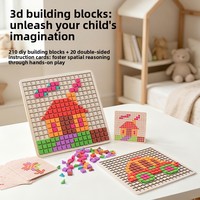 Puzzle Kayu Montessori Mosaik Blok Bangunan untuk Balita Mainan Pelatihan Kognitif Kreatif