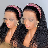 Perruque bandeau bouclée afro kinky birmane en cheveux humains brésiliens vierges, avec dentelle HD, sans colle, pour femmes noires - Vente en gros