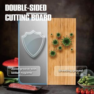Food Grade Eco-Friendly <b>Plastic</b> Non-slip Easy Clean PP Chopping Serving Blocks 2 1 Double Sided Stainless Steel Cutting Board - Product Image 4