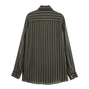 Camisa TAOP&ZA 2025 <span class=keywords><strong>de</strong></span> Principios <span class=keywords><strong>de</strong></span> Otoño para Mujer, Nueva Moda, Cierre con Botones, Dobladillo Recto, Solapa, Manga Larga, Rayas Verticales, 9160121 - Product Image 2