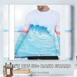 เสื้อแรชการ์ดแขนยาวสำหรับผู้ชาย พิมพ์ลายด้วยความร้อน ป้องกันรังสียูวี ลายคลื่นสีน้ำเงิน ผลิตจากโพลีเอสเตอร์/ไนลอน แห้งเร็ว ป้องกันรังสียูวี - Product Image 2