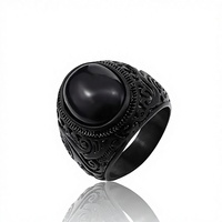 Bague Chevalière en Acier Inoxydable 316L Style Viking Nordique Vintage avec Onyx Noir et Œil de Tigre en Pierre Naturelle pour Hommes – Vente en Gros