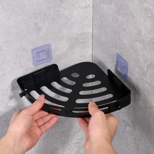 Étagère de rangement pour salle de bain Xin Miaoyao, 1 niveau, murale, sans perçage, élégante, noire, pour organiser l'angle de la douche - Product Image 4