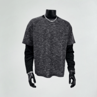 Felpa Pullover Unisex a Doppio Strato con Effetto Strappato, Stile Streetwear Scuri Tonalità, Vestibilità Rilassata, Maniche Lunghe, per Inizio Autunno, Stile Old Money