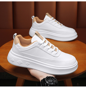 <b>White</b> <b>Lace</b>-Up Platform Sneakers Round Toe Cushioned Rubber Outsole All Seasons Synthetic Upper Drop shipping - Product Image 1