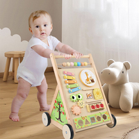 Marchette à pousser en bois personnalisée et jouet d'activité d'apprentissage pour tout-petits marchette Montessori pour bébés de 6 à 12 mois avec roues