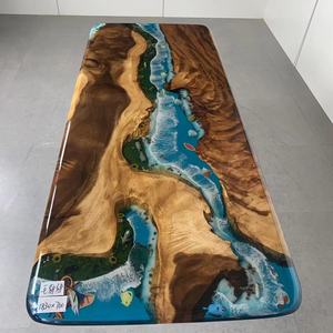 Mesa de comedor personalizada de fábrica, diseño de lujo para cocina, restaurante, Océano Azul, nogal, madera sólida, resina epoxi, río - Product Image 5