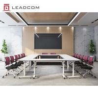 Table de formation pliable LEADCOM LS-701 certifiée BIFMA, pour espace de travail commercial, service global bout-à-bout, avec plateau rabattable et empilable