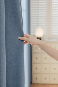 Kain tirai gelap tinggi biru Linen poliester mewah kustom untuk kamar tidur ruang tamu Hotel jendela - Product Image 2