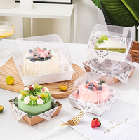 Boîte à dessert carrée jetable avec couvercle transparent en PET et base en papier kraft, boîtes à emporter pour pâtisserie, pour mousse au chocolat, cheesecake, gâteau en tranches