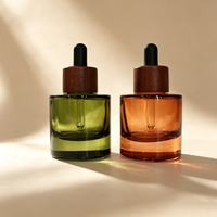 Flacon compte-gouttes marron en verre givré vert pour sérum essentiel, 15 ml, 30 ml, 50 ml, pour emballage de produits de soin