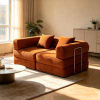 Canapé modulaire sectionnel tendance pour salon, gain de place, en tissu velours côtelé, rembourré en mousse compressée sans armature