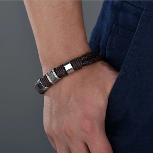 Fashion Braided Cuff Bracelet <b>Bangle</b> Wristband Black Leather Wristband with Magnetic Metal Clasp Vintage Woven <b>Men</b> Bracelet Gift - Product Image 4