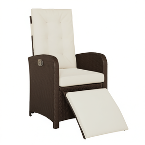Chaise de patio inclinable en polyrotin avec repose-pieds, chaise de jardin extérieure marron, mobilier rembourré de style contemporain - Product Image 1