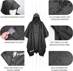 Di alta qualità con cappuccio pioggia Poncho impermeabile in poliestere giacca impermeabile per gli uomini <span class=keywords><strong>donne</strong></span> alla moda arrampicata all'aperto campeggio escursioni - Product Image 5