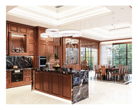 Meubles de cuisine classiques en bois de cerisier massif doré de luxe avec armoire de rangement intégrée