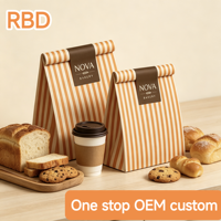 Sac en papier kraft rayé 100 % recyclé, personnalisé en usine, de qualité alimentaire, pour l'emballage de pain et pâtisseries à emporter, recyclable