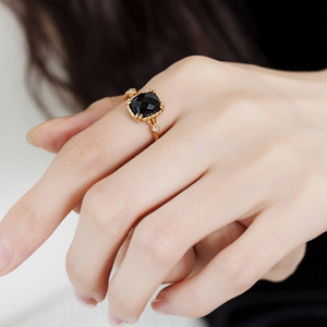 Anelli Vintage da Donna in <span class=keywords><strong>Argento</strong></span> Sterling <span class=keywords><strong>925</strong></span> Placcato Oro 18k <span class=keywords><strong>con</strong></span> Grande <span class=keywords><strong>Pietra</strong></span> <span class=keywords><strong>Nera</strong></span> Rettangolare - Product Image 6