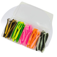 En stock, vente en gros : Ensemble de 50 leurres de pêche souples en PVC, type Coike Urchin, bioniques à queue en T, et vers souples filetés