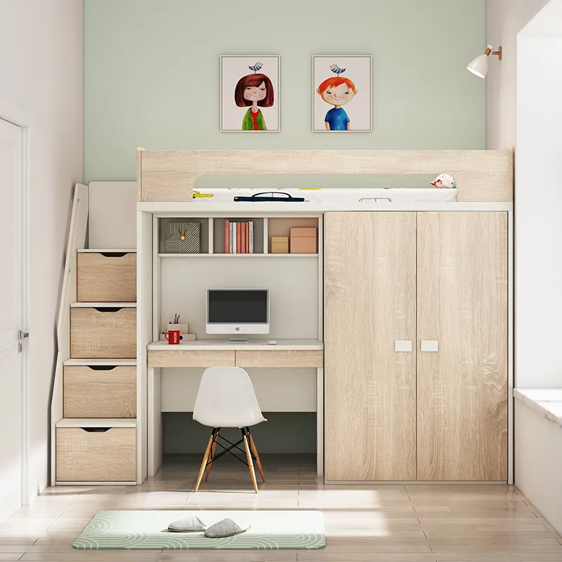 Personalizado de Alta E Baixa Escalonada da Mãe E da Criança Mobília Do Quarto Das Crianças Dos Miúdos Loft Cama Com Armazenamento Closet desk