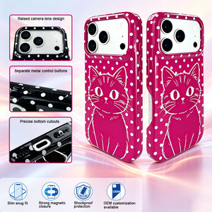 Funda Magnética de Cuero PU con Diseño de Gato de Dibujos Animados a Mano para iPhone 17/18 Pro, Protección Completa de Bordes, Antigolpes y Ligera - Product Image 1