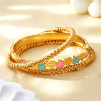 Gelang Fashion Batu Giok Berlapis Emas 18K PVD, Gesper Unisex Motif Bunga Hologram Anti Air dari Baja Tahan Karat yang Trendi