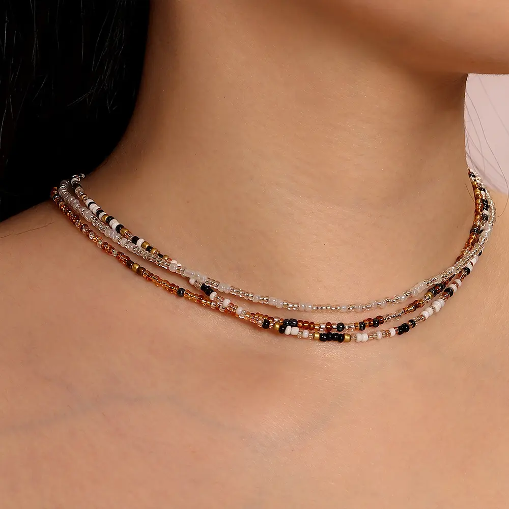 Модное богемное сексуальное Смешанное коричневое ожерелье из бисера ручной работы 3 комплекта для женщин и девушек