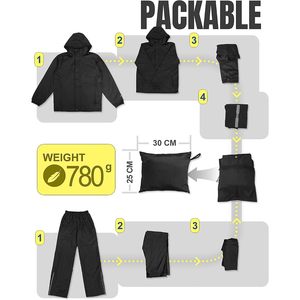 Traje Impermeable para Hombre de 33,000 pies, Ligero, Plegable, Transpirable, con Costuras Selladas, Bolsillos con Cremallera, Capucha Ajustable, para Senderismo - Product Image 6