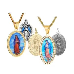 Médaille religieuse pour homme et femme, pièce en acier inoxydable, pendentif chrétien, charme, <span class=keywords><strong>couronne</strong></span> <span class=keywords><strong>de</strong></span> coquille <span class=keywords><strong>de</strong></span> <span class=keywords><strong>Marie</strong></span>, récompense en métal pour les religieux - Product Image 1