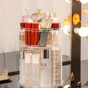 Boîte de <span class=keywords><strong>rangement</strong></span> de cosmétiques à dessus plat Transparent 360 degrés rotatif réglable acrylique bureau coiffeuse stockage de cosmétiques - Product Image 6