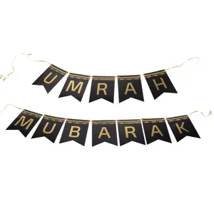 Goud Verijdeld Wegwerp Mubarak Servies Ramadan Kareem Eid Bord Bekers Servetten Zwart Umrah Mubarak Papieren Borden