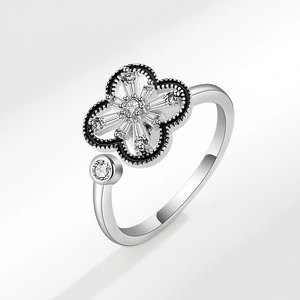 Anillos abiertos giratorios con trébol de cuatro hojas, con circonita cúbica, chapados en oro sobre cobre, joyería antiestrés para mujer, regalo para el Día de San Valentín - Product Image 6