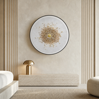 Art mural texturé rond avec sphère verte centrale, orné d'éléments argentés, peinture artistique 3D contemporaine
