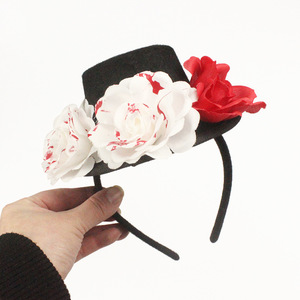 Diadema con Tres Flores, Tela Negra, Accesorio para el Cabello para Fiestas de Halloween y Eventos de Disfraces - Product Image 3