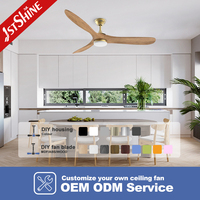 Ventilateur de plafond moderne professionnel 1stshine avec lumière, 60 pouces, pales en bois massif, télécommande, excellent vendeur, directement de l'usine