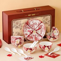 Ensemble de vaisselle en céramique Rose Queen en gros, 4 bols, 4 cuillères, 1 assiette avec boîte de luxe, cadeau de mariage, cadeau de pendaison de crémaillère, anniversaire