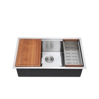 Évier de cuisine moderne en acier inoxydable 304, évier simple, poste de travail multifonctionnel avec égouttoir, planche à découper