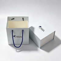 Boîte cadeau rigide magnétique bleue personnalisée avec insert en mousse et sac, emballage imprimé pour montre, bijoux, accessoires, ensemble de marque de luxe