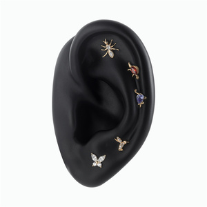 Nueva llegada 14K oro sólido gema hormiga superior Animal extremo sin rosca Daith cuerpo joyería al por mayor para perforación dérmica - Product Image 2